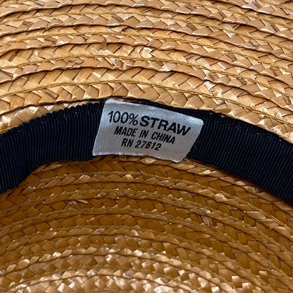 Vintage Wide Brim Straw Hat | Metallic Gold Ribbon Trim Sun Hat | Boho Resort - Picture 4 of 9